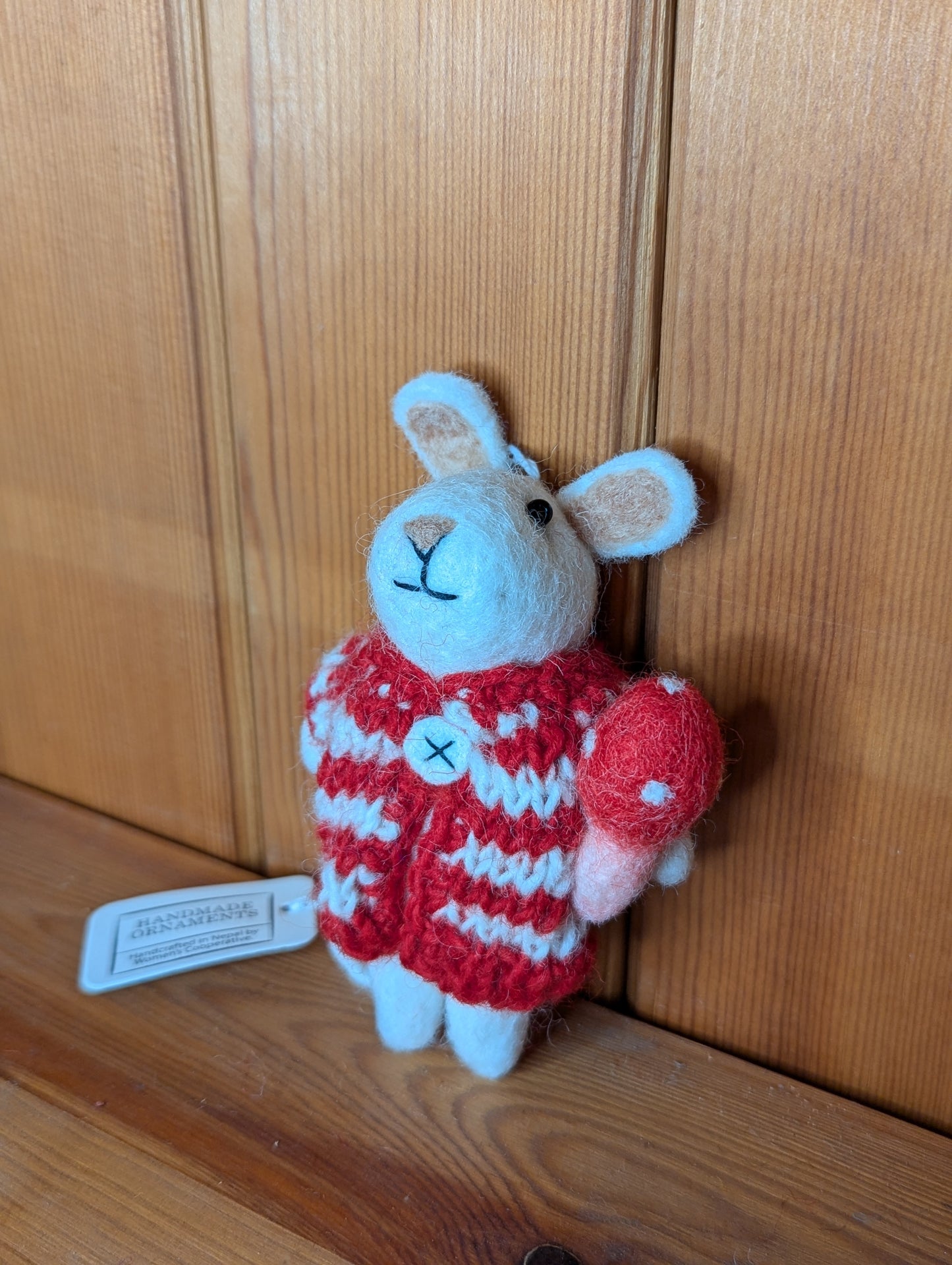 Handmade Mouse with a Toadstool Hanging Felt Decoration