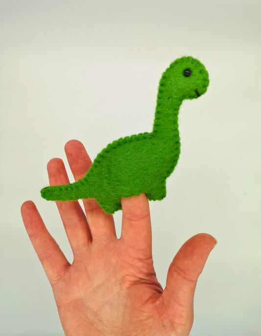 Handmade Green Dinosaur Felt Finger Puppet