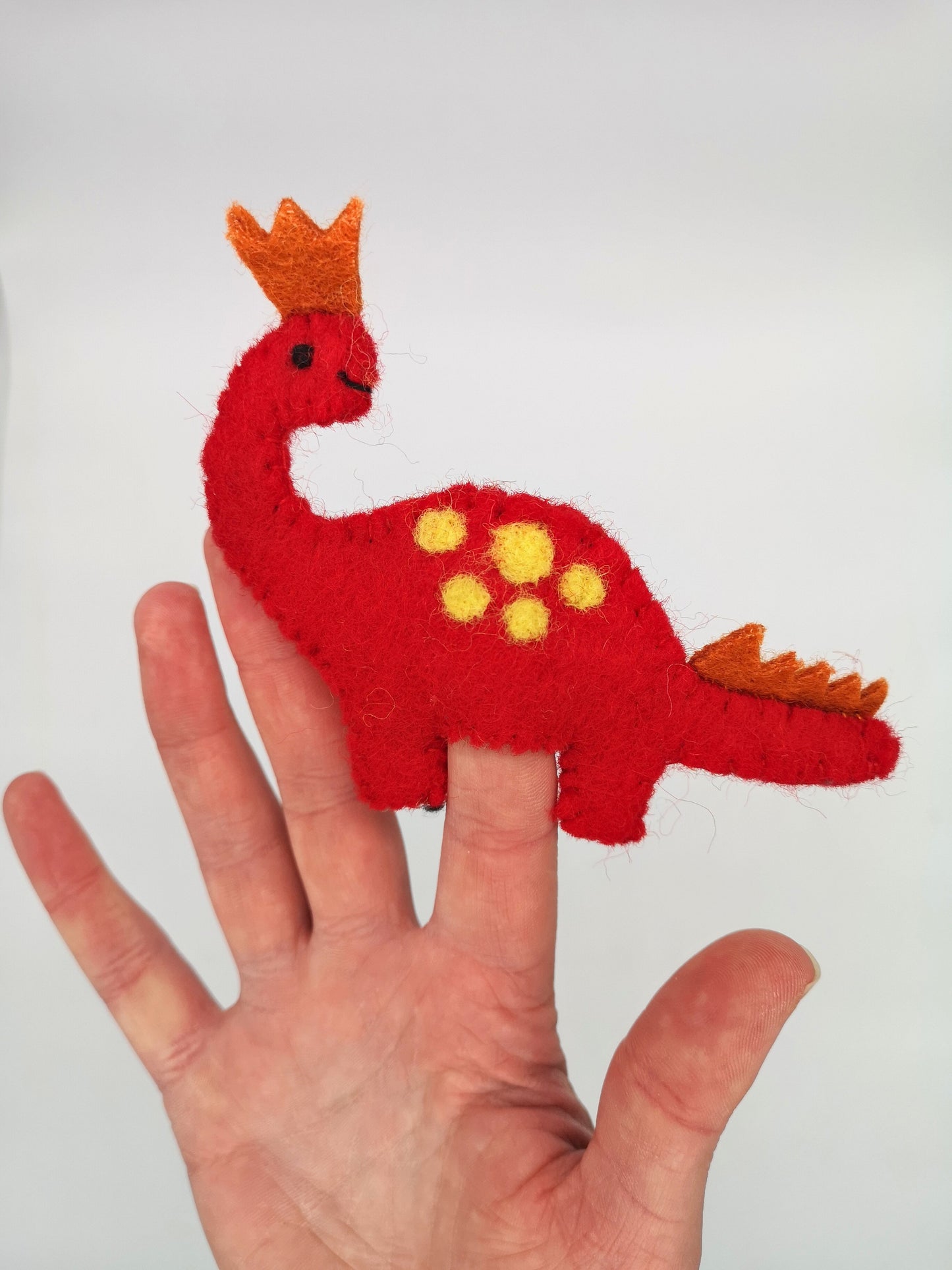 Handmade Red Dinosaur Felt Finger Puppet