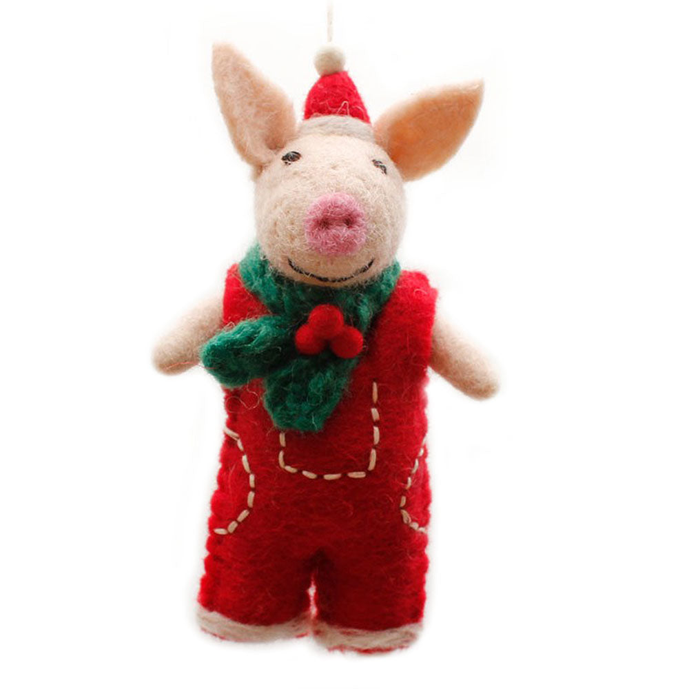 Christmas Pig in Dungarees Hanging Felt Christmas Decoration