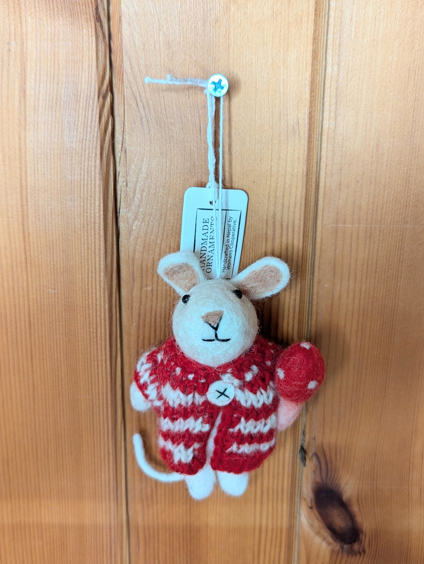 Handmade Mouse with a Toadstool Hanging Felt Decoration