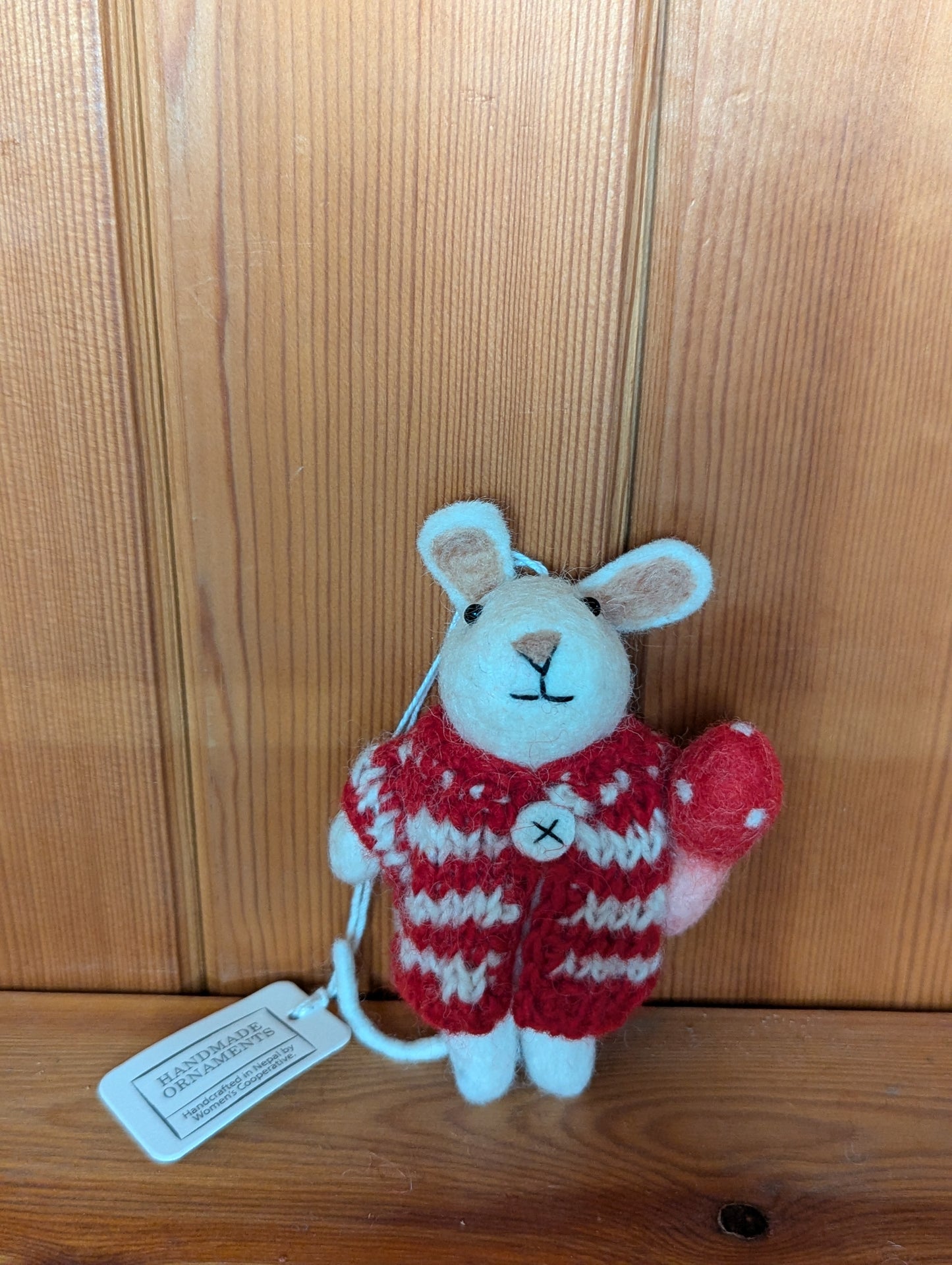 Handmade Mouse with a Toadstool Hanging Felt Decoration