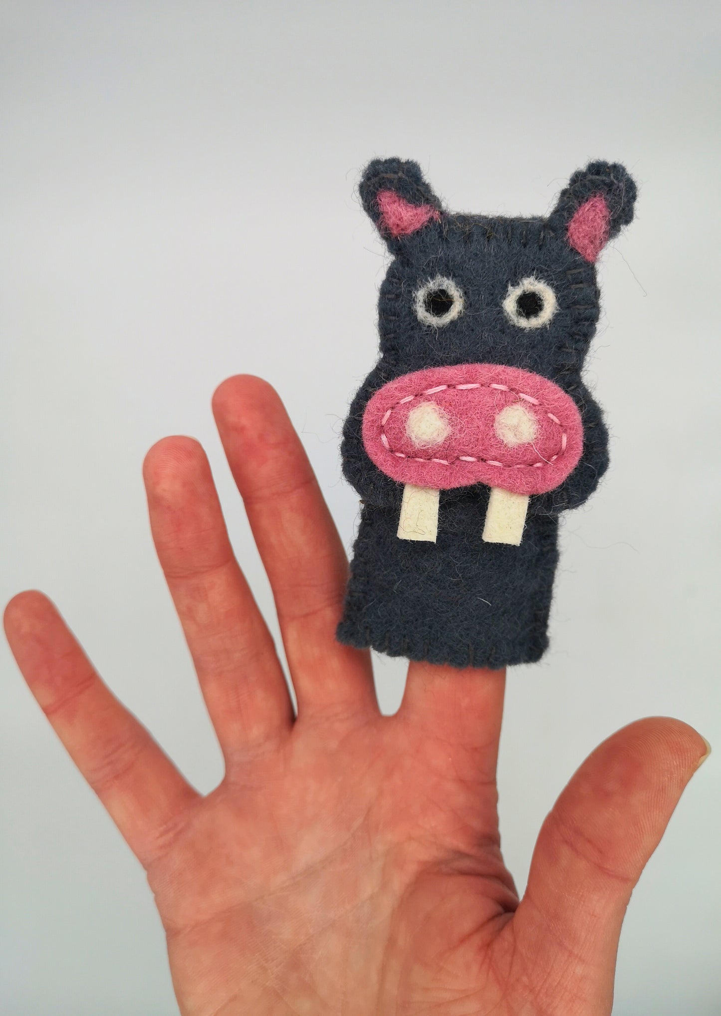 Handmade Hippo Felt Finger Puppet