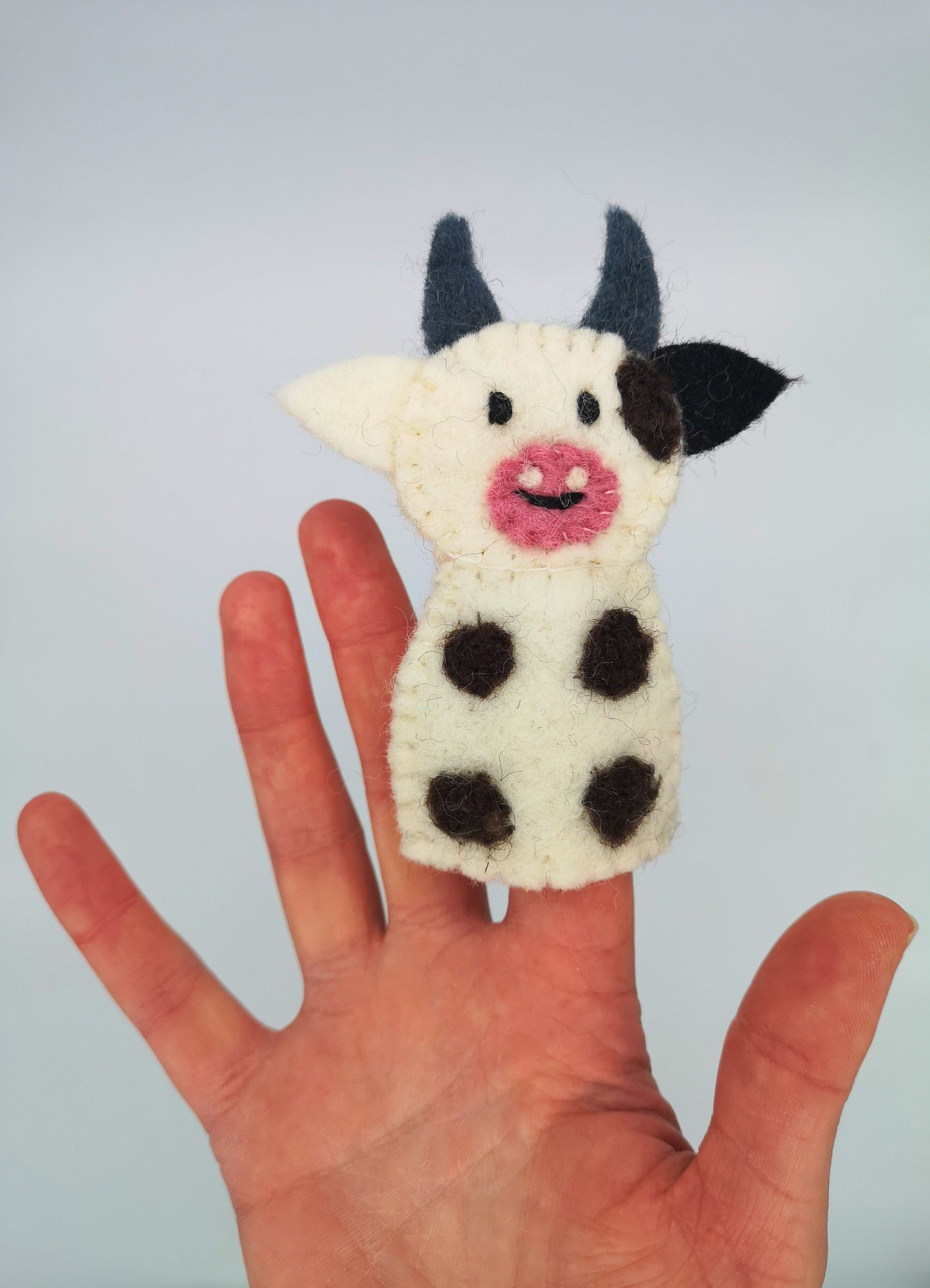 Handmade Cow Felt Finger Puppet