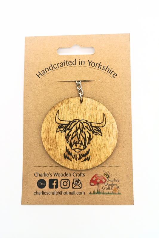 Highland Cow Wooden Keyring