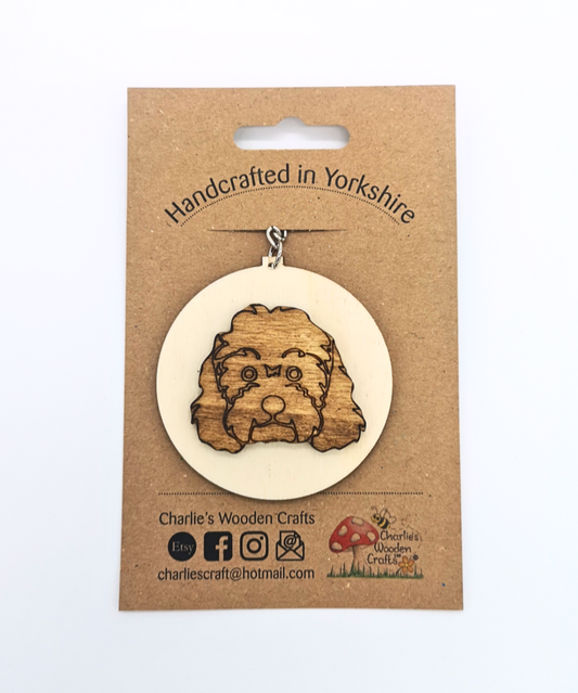 Cockapoo Dog Wooden Keyring