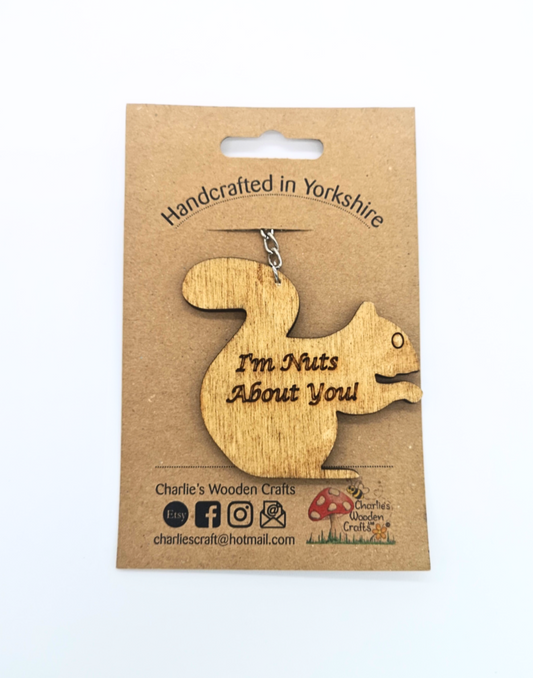 I'm Nut's About You Squirrel Wooden Keyring