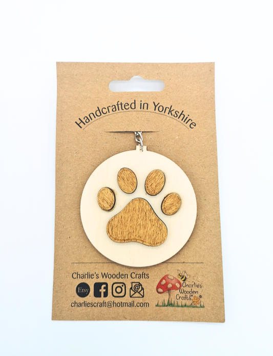 Paw Print  Wooden Keyring