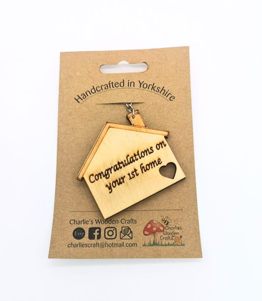 Congratulations On Your 1st Home Wooden Keyring