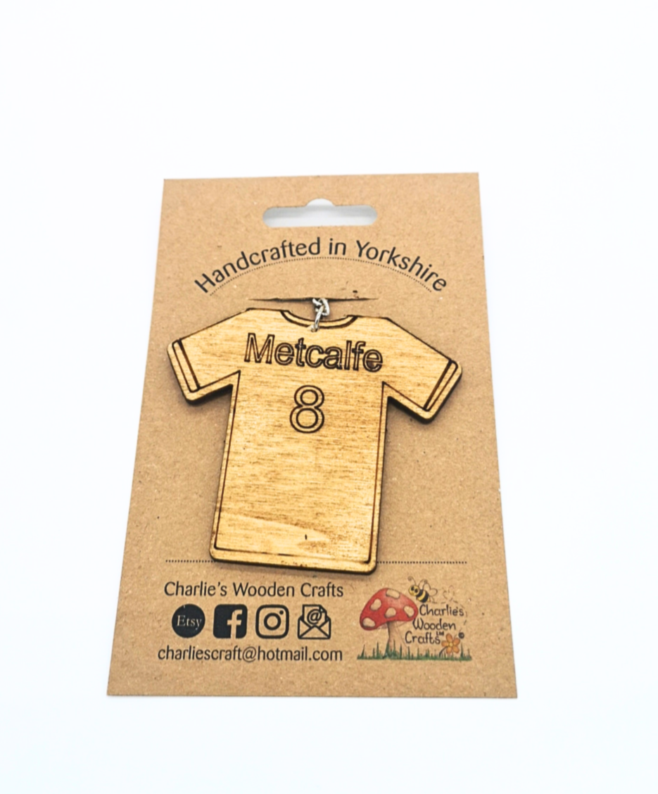 Personalised Football/Rugby Shirt Wooden Keyring.