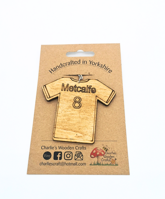 Personalised Football/Rugby Shirt Wooden Keyring.