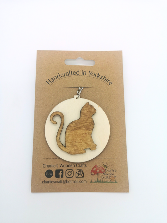 Cat Wooden Keyring