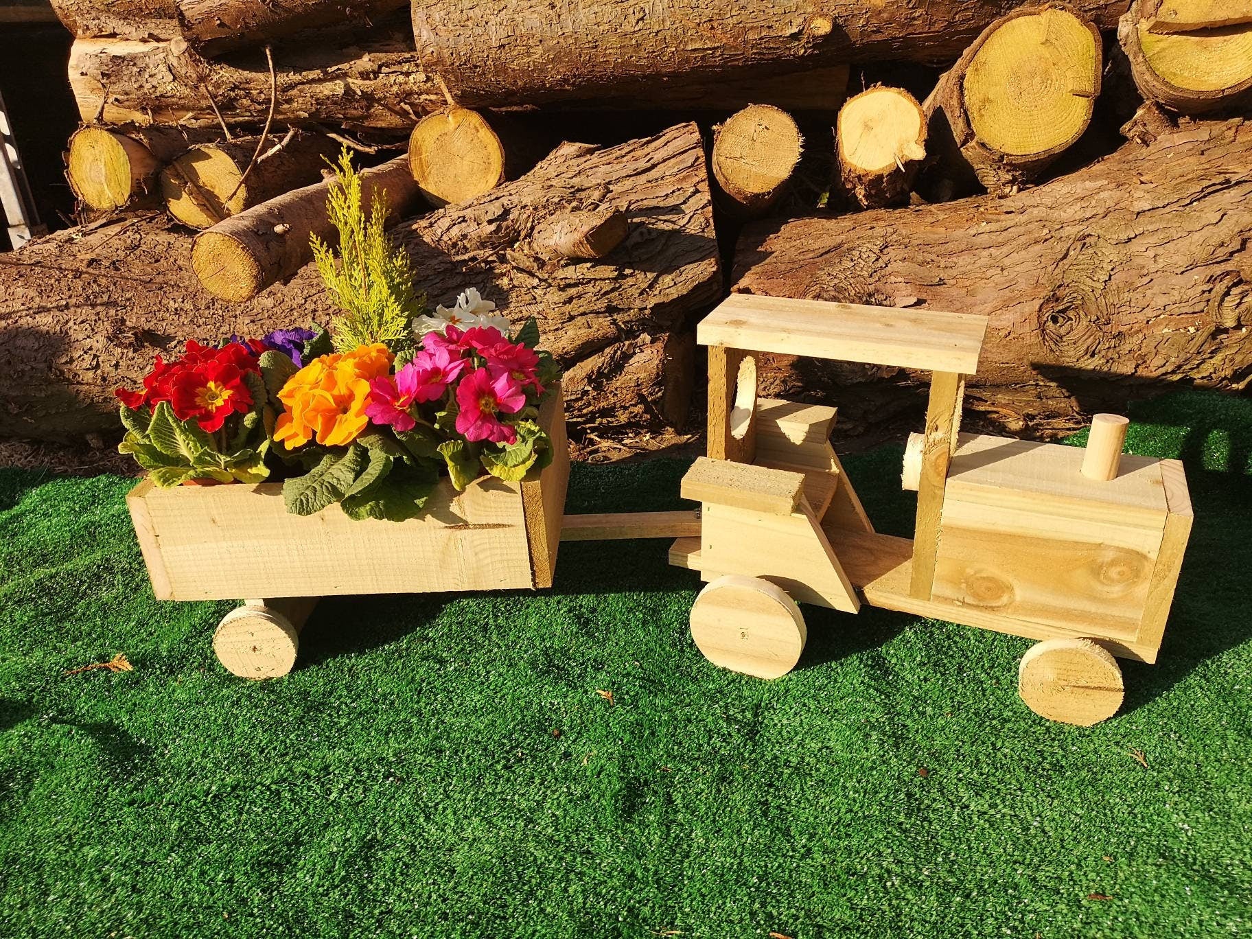 Handmade Rustic Wooden Tractor Planter. Charlie
