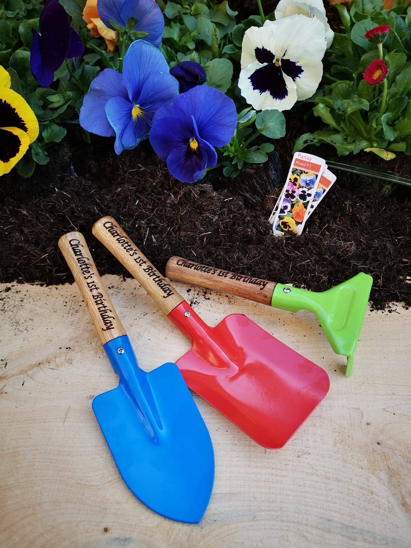 Personalised children's garden tools.